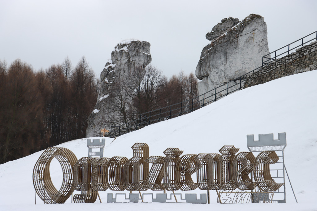 Zamek Ogrodzieniec zimą.