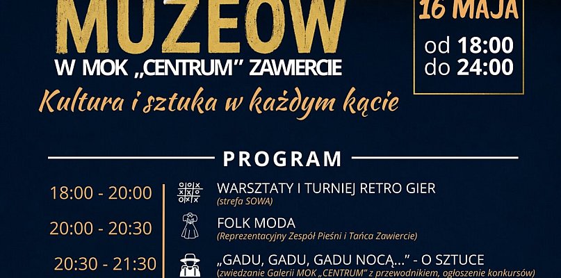 Noc Muzeów w Zawierciu – odkryj MOK „Centrum” po zmroku